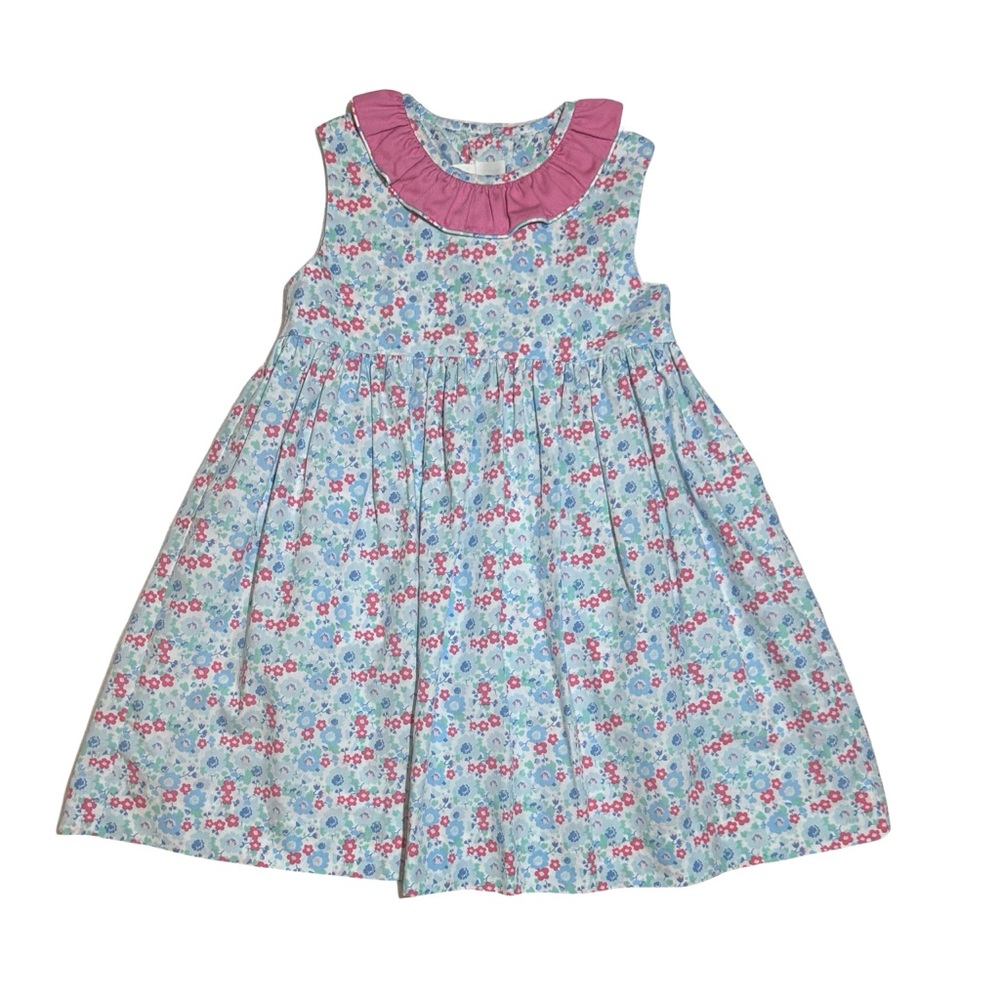 EUC Zucchini Kids Floral Dress with Pink ruffle Collar 6x